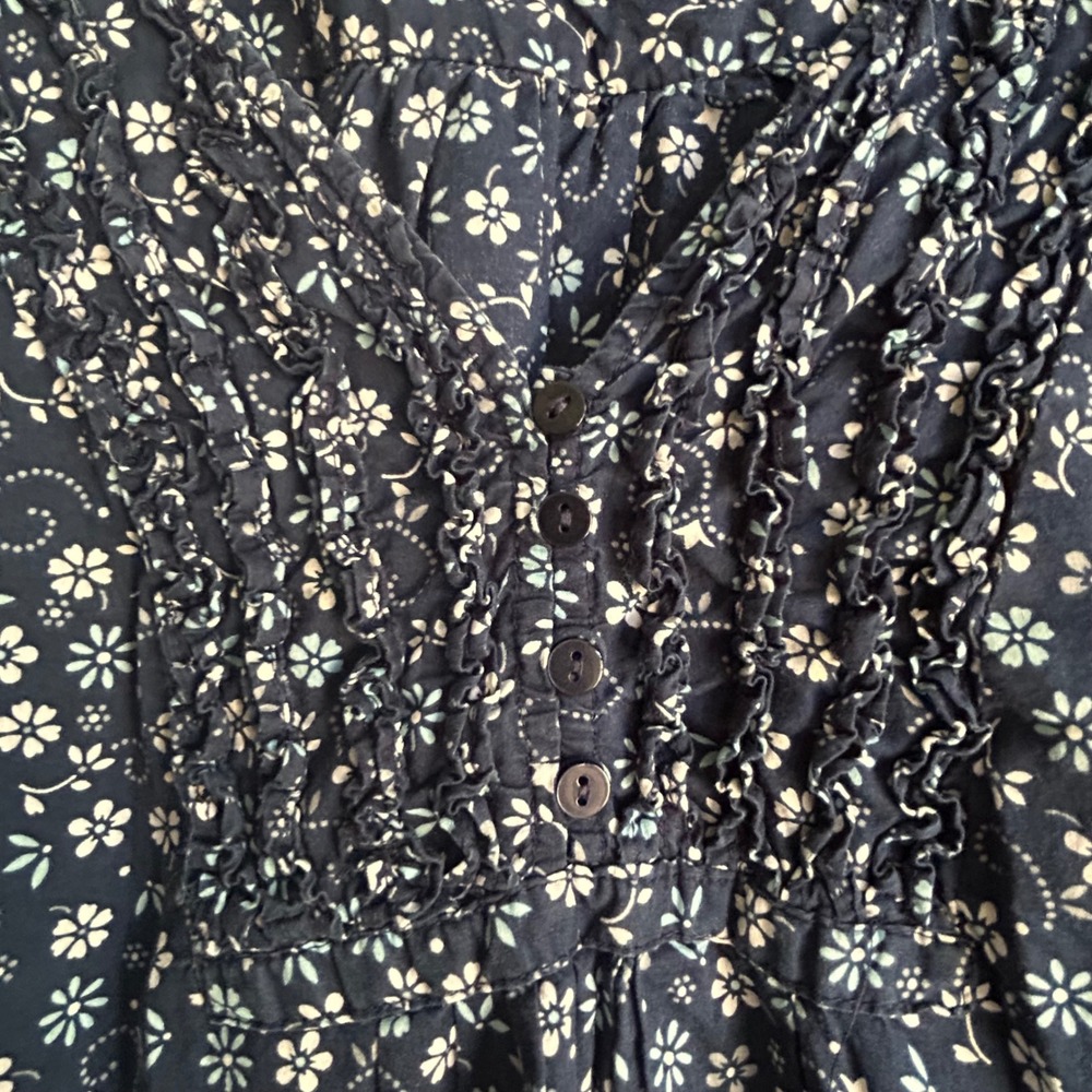 Fashion Bug Navy Blue Floral Cotton Ruffle V-Neck Blouse 4X Plus Size 3/4 Sleeve - Picture 6 of 9